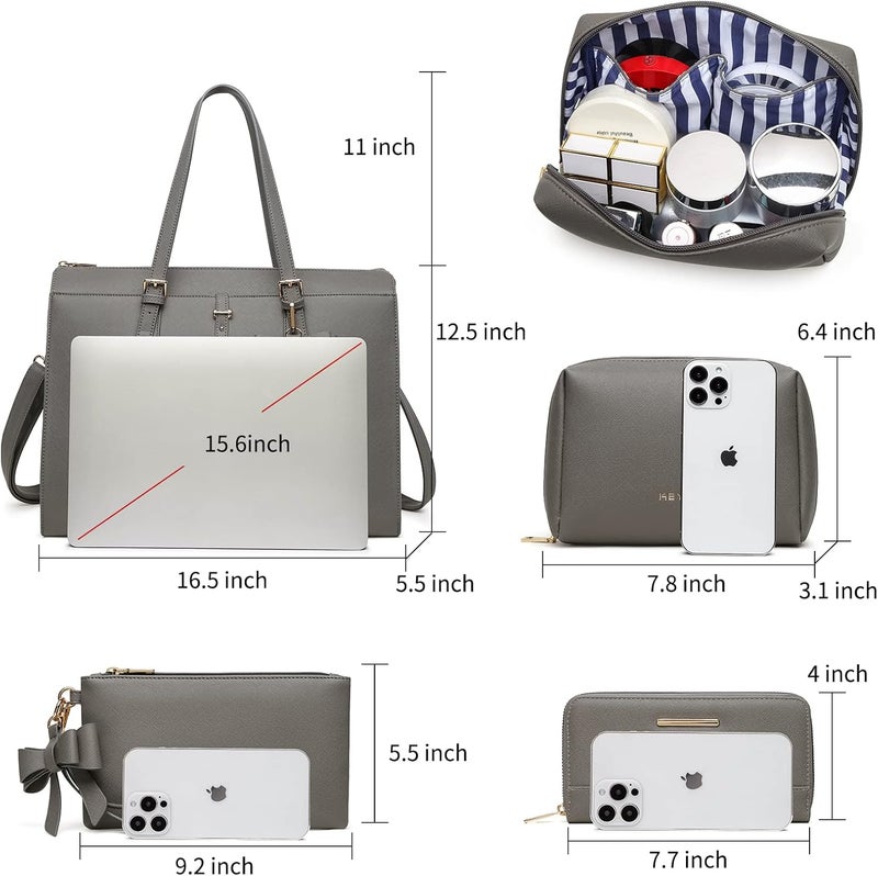 Keyli 4pc Sets Laptop Bag for Women Large Leather Laptop Briefcase with USB Charging Port Computer Shoulder tote Bags Purse - Image 3